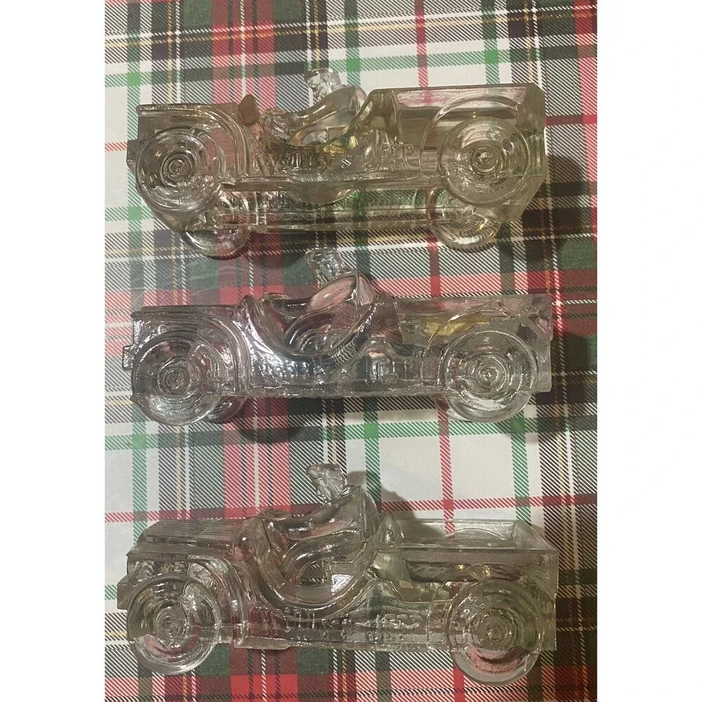 3 Vintage Willy's Jeep Car Glass Candy Container Automobile